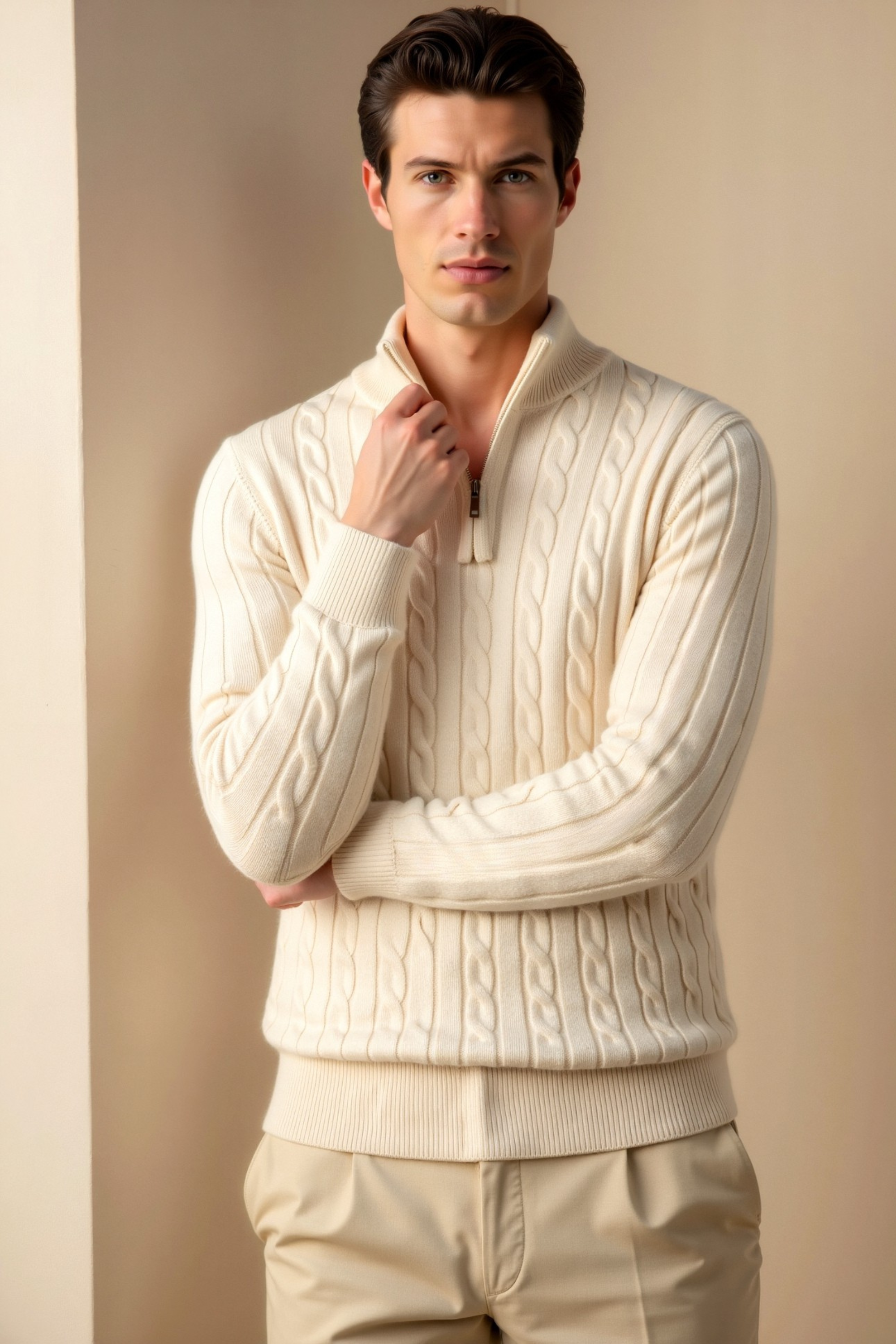 Smart Luxury Cable Knit Zip Sweater