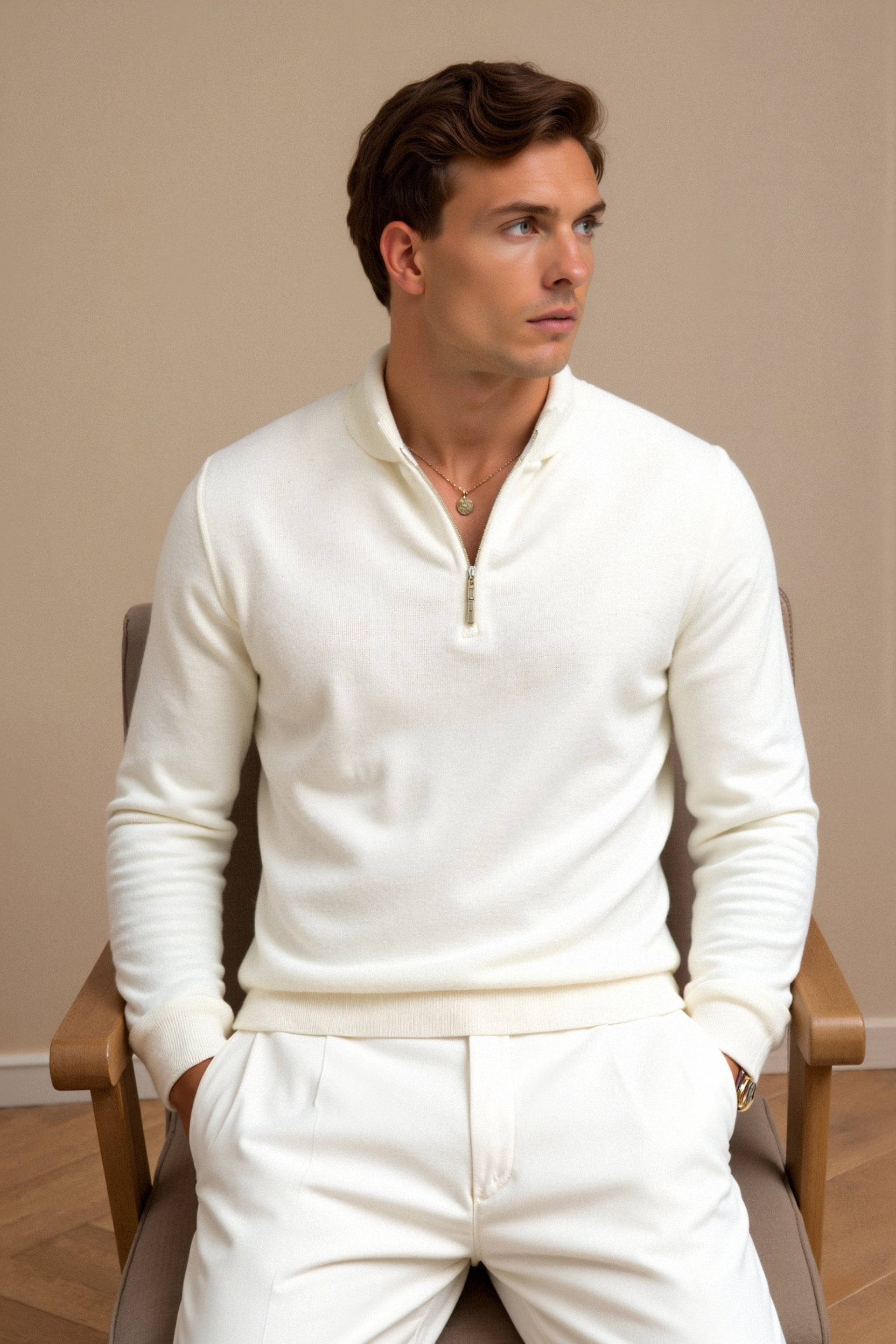 Classic Loose Solid Knitted Zip Pullover